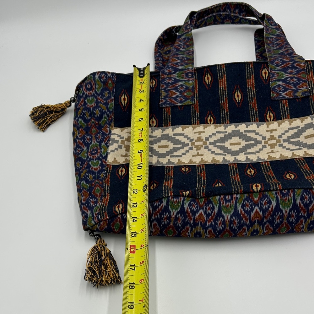 Free People Basel Tassel Tote Bag Boho Chic Tote Bag Navy Blue Canvas Hippie - Picture 14 of 14